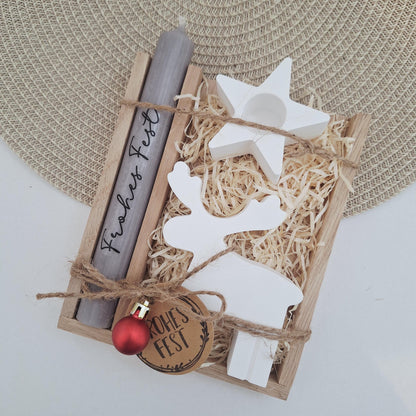 Weihnachten Geschenkset Weihnachtsgeschenk Elch Rentier Kerzenhalter Stern Wichtelgeschenk Kerzenset Wichteln Nikolaus Advent