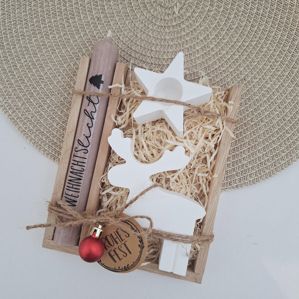 Weihnachten Geschenkset Weihnachtsgeschenk Elch Rentier Kerzenhalter Stern Wichtelgeschenk Kerzenset Wichteln Nikolaus Advent
