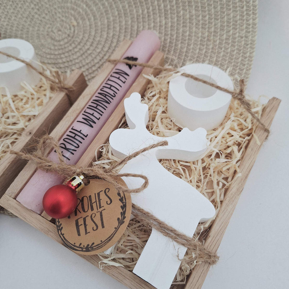 Weihnachten Geschenkset Weihnachtsgeschenk Elch Rentier Kerzenhalter rund Wichtelgeschenk Kerzenset Wichteln Nikolaus Advent