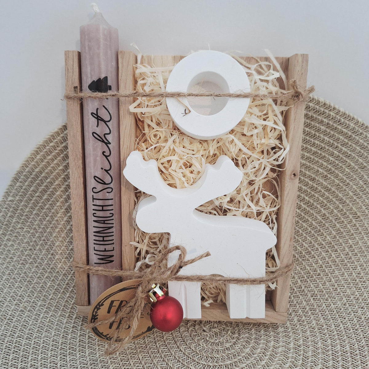 Weihnachten Geschenkset Weihnachtsgeschenk Elch Rentier Kerzenhalter rund Wichtelgeschenk Kerzenset Wichteln Nikolaus Advent