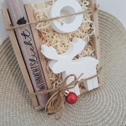 Weihnachten Geschenkset Weihnachtsgeschenk Elch Rentier Kerzenhalter rund Wichtelgeschenk Kerzenset Wichteln Nikolaus Advent