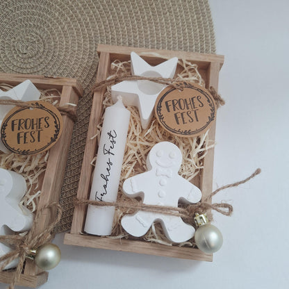 Weihnachten Geschenkset Weihnachtsgeschenk Lebkuchenmann Kerzenhalter Stern kleine Kerze Wichtelgeschenk Kerzenset Wichteln Nikolaus Advent