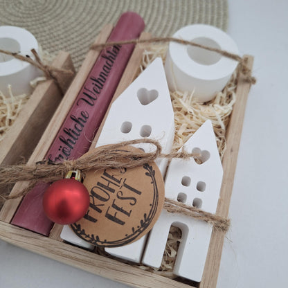 Weihnachten Geschenkset Weihnachtsgeschenk Häuser / Lichthäuser Kerzenhalter rund Wichtelgeschenk Kerzenset Wichteln Nikolaus Advent