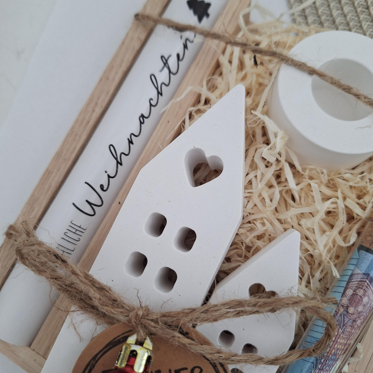 Weihnachten Geldgeschenk Geschenkset Weihnachtsgeschenk Häuser / Lichthäuser Kerzenhalter rund Wichtelgeschenk Kerzenset Nikolaus Advent