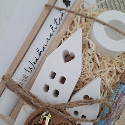 Weihnachten Geldgeschenk Geschenkset Weihnachtsgeschenk Häuser / Lichthäuser Kerzenhalter rund Wichtelgeschenk Kerzenset Nikolaus Advent