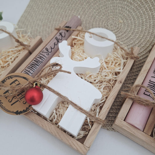 Weihnachten Geschenkset Weihnachtsgeschenk Elch Rentier Kerzenhalter rund Wichtelgeschenk Kerzenset Wichteln Nikolaus Advent