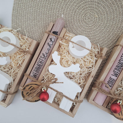 Weihnachten Geschenkset Weihnachtsgeschenk Elch Rentier Kerzenhalter rund Wichtelgeschenk Kerzenset Wichteln Nikolaus Advent