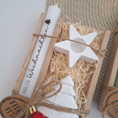 Weihnachten Geschenkset Weihnachtsgeschenk Tannenbaum Kerzenhalter Stern Wichtelgeschenk Kerzenset Wichteln Nikolaus Advent
