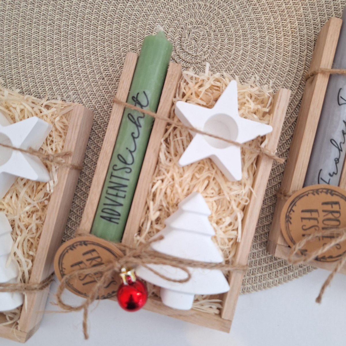 Weihnachten Geschenkset Weihnachtsgeschenk Tannenbaum Kerzenhalter Stern Wichtelgeschenk Kerzenset Wichteln Nikolaus Advent