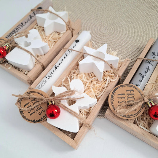 Weihnachten Geschenkset Weihnachtsgeschenk Engel Kerzenhalter Stern Wichtelgeschenk Kerzenset Wichteln Nikolaus Advent