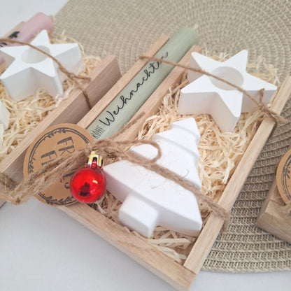 Weihnachten Geschenkset Weihnachtsgeschenk Tannenbaum Kerzenhalter Stern Wichtelgeschenk Kerzenset Wichteln Nikolaus Advent