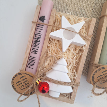 Weihnachten Geschenkset Weihnachtsgeschenk Tannenbaum Kerzenhalter Stern Wichtelgeschenk Kerzenset Wichteln Nikolaus Advent
