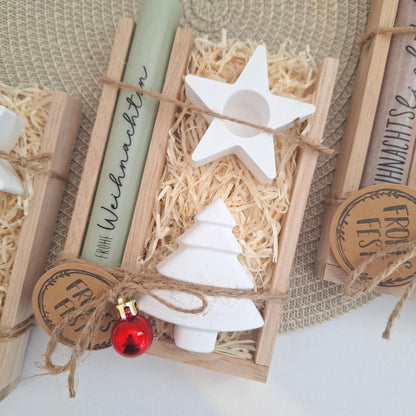 Weihnachten Geschenkset Weihnachtsgeschenk Tannenbaum Kerzenhalter Stern Wichtelgeschenk Kerzenset Wichteln Nikolaus Advent
