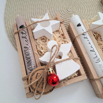 Weihnachten Geschenkset Weihnachtsgeschenk Engel Kerzenhalter Stern Wichtelgeschenk Kerzenset Wichteln Nikolaus Advent