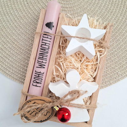 Weihnachten Geschenkset Weihnachtsgeschenk Engel Kerzenhalter Stern Wichtelgeschenk Kerzenset Wichteln Nikolaus Advent