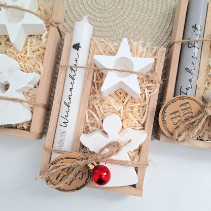Weihnachten Geschenkset Weihnachtsgeschenk Engel Kerzenhalter Stern Wichtelgeschenk Kerzenset Wichteln Nikolaus Advent
