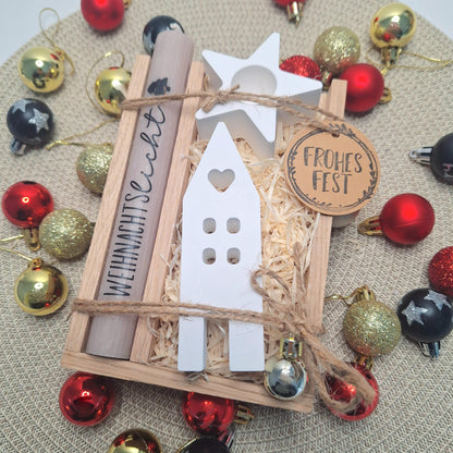 Weihnachten Geschenkset Weihnachtsgeschenk Haus / Lichthaus Kerzenhalter Stern Wichtelgeschenk Kerzenset Wichteln Nikolaus Advent
